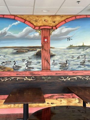 The lake Oil and acrylic on the wall, 2024